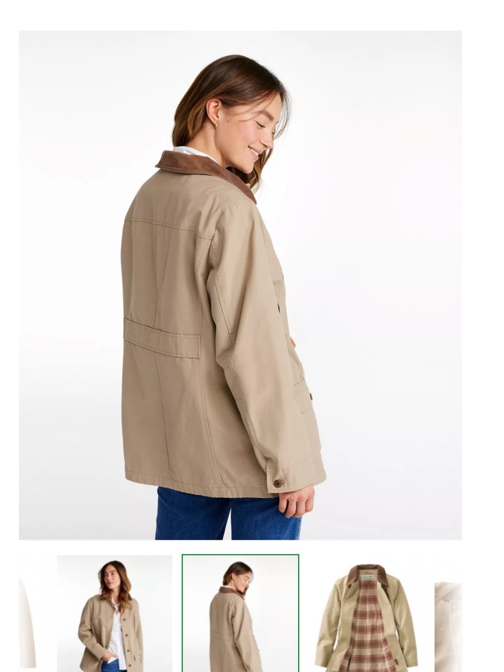 L.L. Bean Women's Tan Canvas Utility Jacket with Brown Corduroy Collar - Picture 4 of 13